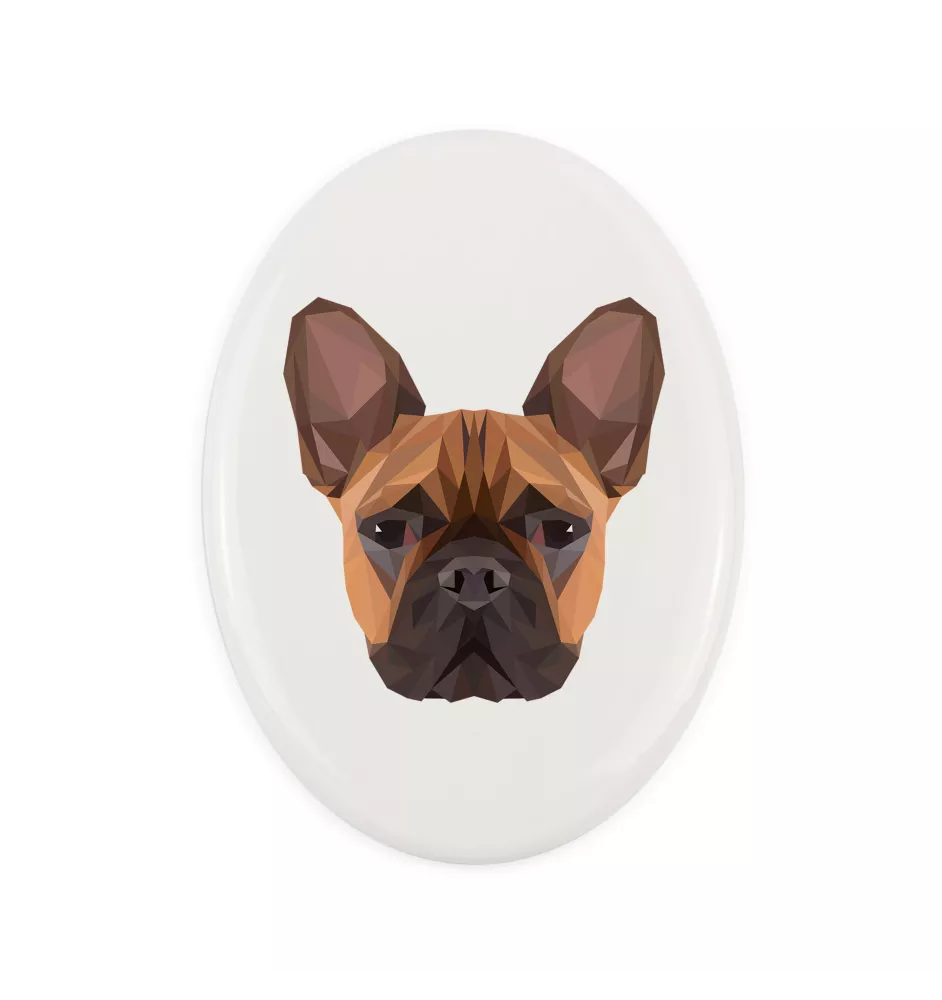 Französische Bulldogge - Fliese mit geometrischem Bild und Schriftzug der Marke Art-Dog