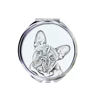 Französische Bulldogge - Taschenspiegel mit Hund, personalisierter Taschenspiegel, kompakter Spiegel mit Art-Dog-Logo