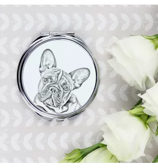 Französische Bulldogge - Taschenspiegel mit Hund, personalisierter Taschenspiegel, kompakter Spiegel mit Art-Dog-Logo