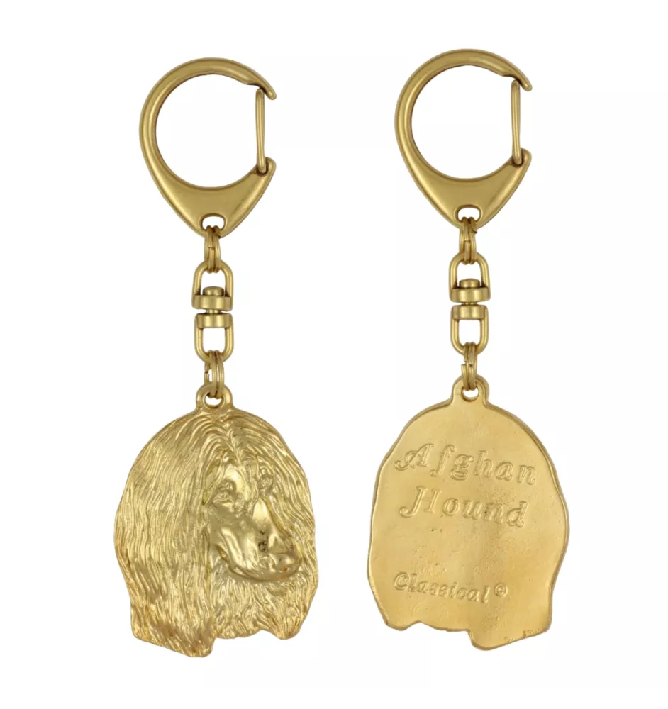 Afghan Hound, Tazi II - Gilded key ring with dog in gift box, handbag decoration, luxury accessory by Art-Dog brand
