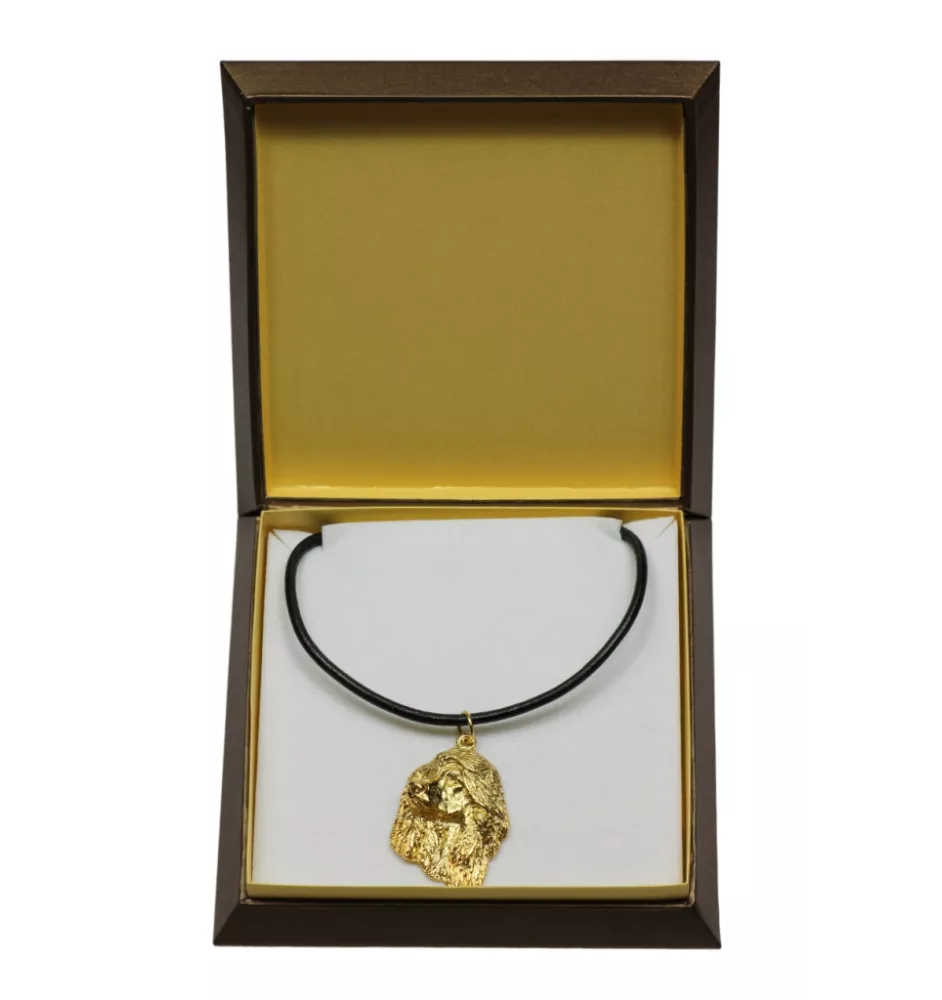 Levrier afghan, Tazi I - Collier de chien dans une boîte cadeau, pendentif plaqué or pour les fans de chiens, bijoux remarquables par Art-Dog