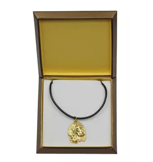 Afghanischer Windhund, Afghane II - Hundehalsband in Geschenkbox, vergoldeter Anhänger für Hundefans, auffälliger Schmuck von Art-Dog