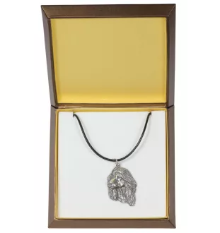 Afghanischer Windhund, Afghane I - Hundehalsband in Geschenkbox, versilbertes Medaillon für Hundefans, markanter Anhänger der Marke Art-Dog