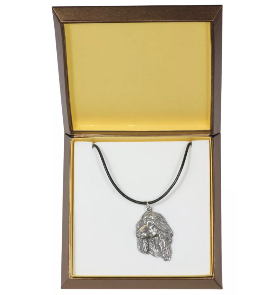 Levrier afghan, Tazi I - Collier de chien dans une boîte cadeau, médaillon argenté pour fan de chien, pendentif remarquable de la marque Art-Dog