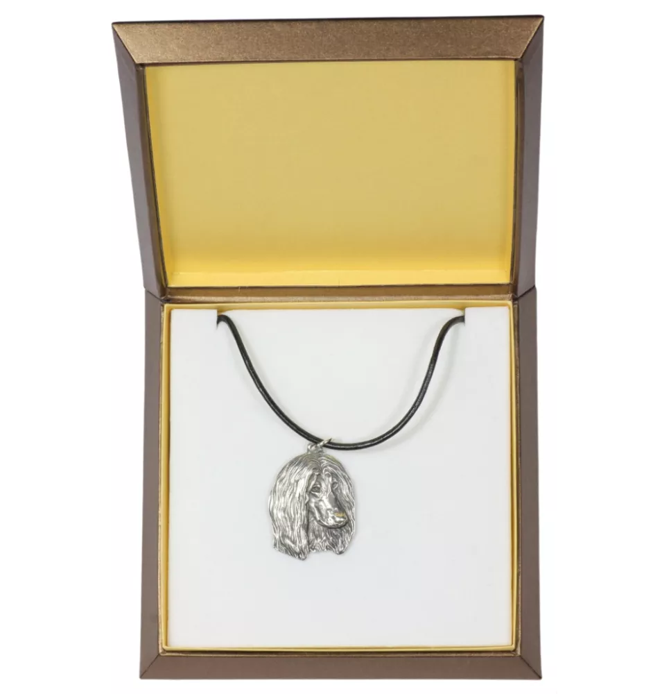Afghan Hound, Tazi II - Dog necklace in gift box, silver-plated locket for dog fan, striking pendant by Art-Dog brand