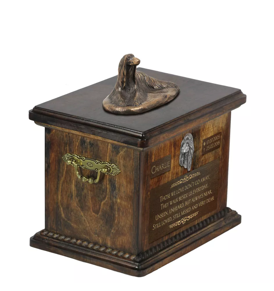 Afghan Hound, Tazi - urn for dog ashes, urn with a statuette, personalized urn for dog ashes by Art-Dog brand