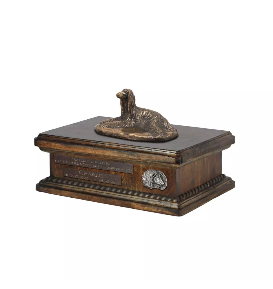 Levrier afghan, Tazi - urne pour cendres de chien, urne personnalisée avec une statuette, urne en bois avec un chien de la marque Art-Dog