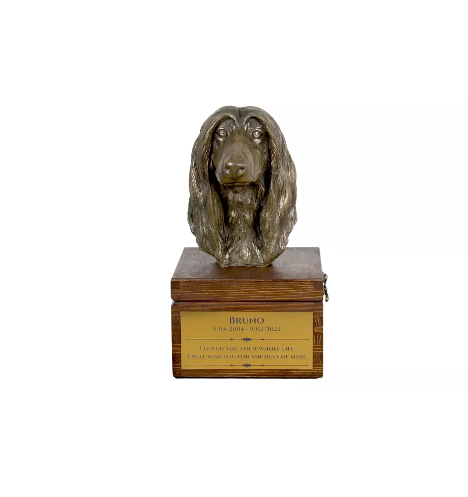 Levrier afghan, Tazi - urne pour les cendres du chien avec une statuette, petite urne pour chien, urne personnalisée avec le buste du chien de la marque Art-Dog