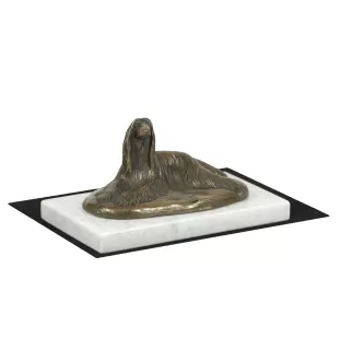 Afghan Hound, Tazi - dog figurine, statue on white marble, trophy for Art-Dog dog show exhibition