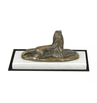 Afghan Hound, Tazi - dog figurine, statue on white marble, trophy for Art-Dog dog show exhibition