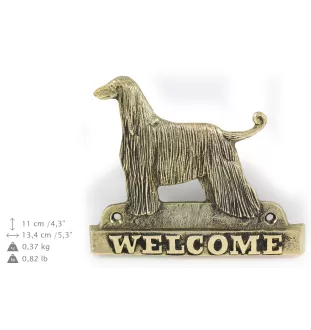 Afghan Hound, Tazi - a door sign with a dog, a brass welcome plaque, a unique sign with the inscription Welcome from the Art-Dog brand