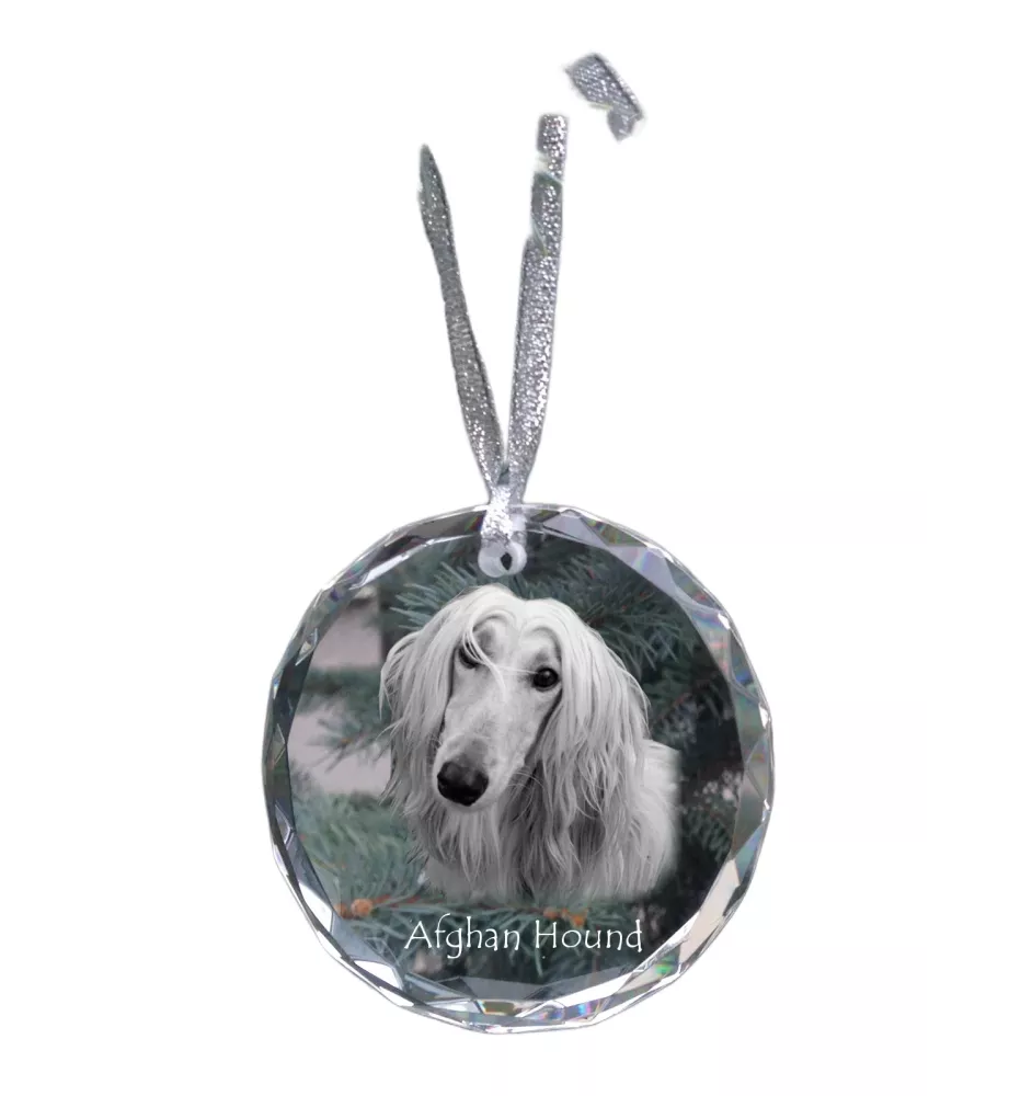 Levrier afghan, Tazi - boule de Noël en cristal avec une photo, photo de chien dans le cristal, décoration personnalisée pour sapin de Noël de la marque Art-Dog