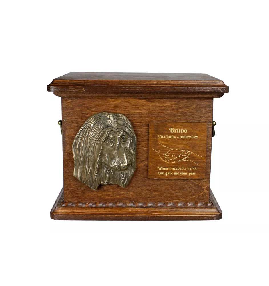 Afghan Hound, Tazi - urn for dog ashes, personalized urn with engraving and bas-relief, commemorative box for dog ashes by Art-Dog brand