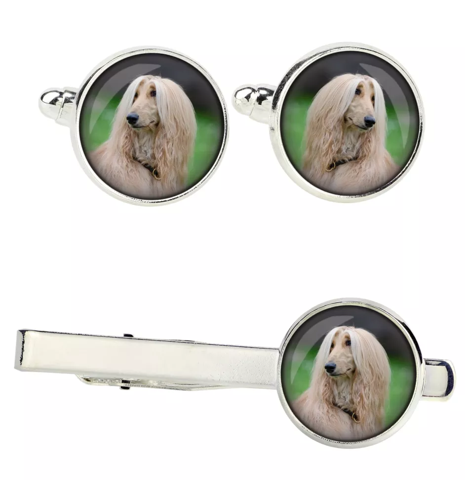 Afghan Hound, Tazi - cufflinks and tie with your photo, a suit decoration, men's jewelry from the Art-Dog brand.