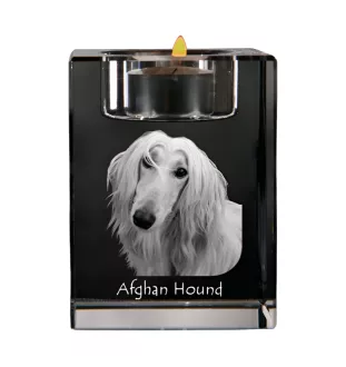 Afghanischer Windhund, Afghane - Kerzenhalter mit Hundefoto, Teelichthalter aus Kristall, personalisiertes Geschenk der Marke Art-Dog