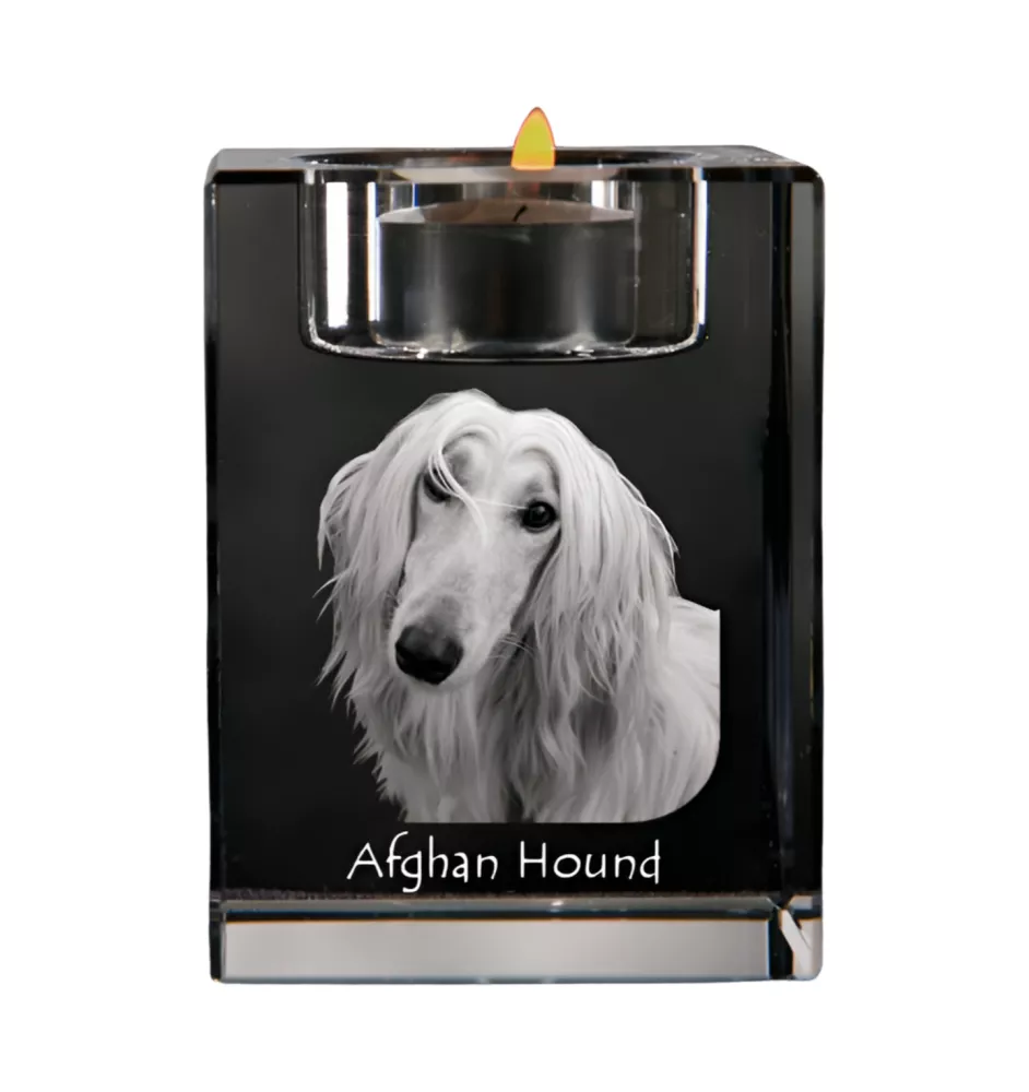 Afghan Hound, Tazi - Candle holder with dog photo, crystal tealight holder, personalised gift by Art-Dog brand