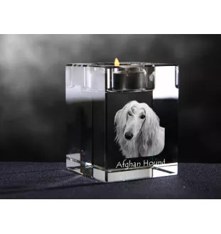 Afghanischer Windhund, Afghane - Kerzenhalter mit Hundefoto, Teelichthalter aus Kristall, personalisiertes Geschenk der Marke Art-Dog