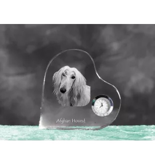 Afghanischer Windhund, Afghane - Kristalluhr mit einem Hundebild, Herzregal-Uhr, personalisierte Standuhr der Marke Art-Dog