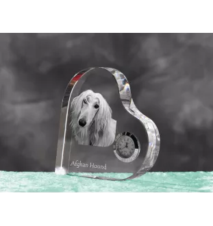 Afghanischer Windhund, Afghane - Kristalluhr mit einem Hundebild, Herzregal-Uhr, personalisierte Standuhr der Marke Art-Dog