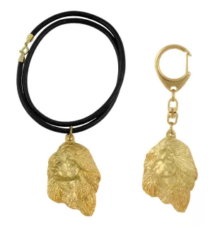 Afghanischer Windhund, Afghane I - Schlüsselanhänger und Halskette mit Hund in einer Box, vergoldetes Produkt von hoher Qualität, Marke Art-Dog