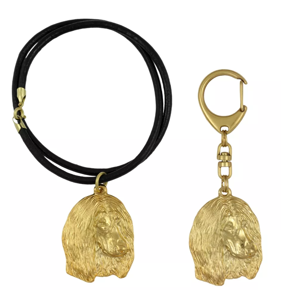 Levrier afghan, Tazi II - porte-clés et collier avec chien dans une boîte, produit plaqué or de haute qualité, marque Art-Dog