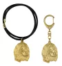 Levrier afghan, Tazi II - porte-clés et collier avec chien dans une boîte, produit plaqué or de haute qualité, marque Art-Dog