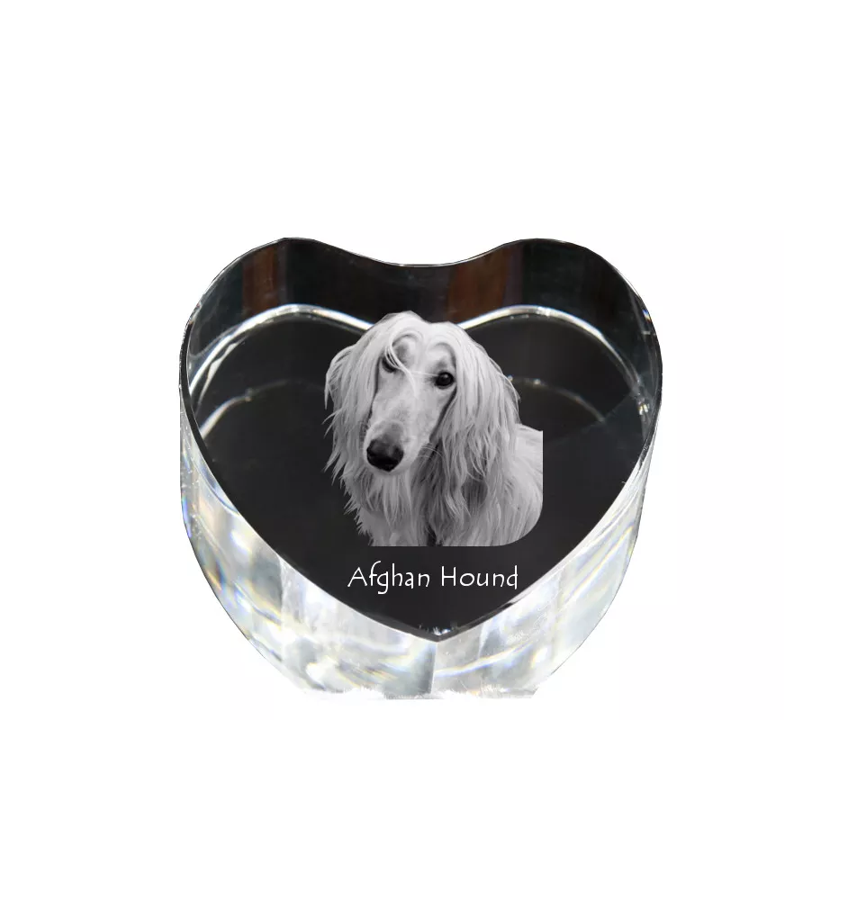 Afghan Hound, Tazi - a photo of a dog in crystal, crystal heart, unique photo frame from the Art-Dog brand