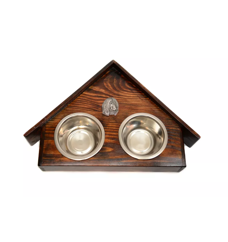 Afghan Hound, Tazi II - wooden stand with bowls for a dog, decorative dog bowls, a gift for adopting a dog from the Art-Dog brand