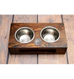 Afghan Hound, Tazi II - wooden stand with bowls for a dog, steel dog bowls, a gift for adopting a dog from the Art-Dog brand