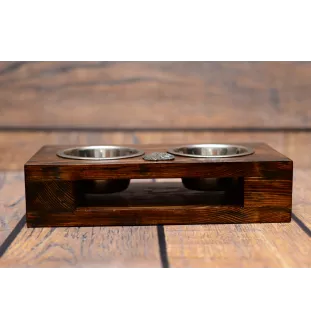 Afghan Hound, Tazi II - wooden stand with bowls for a dog, steel dog bowls, a gift for adopting a dog from the Art-Dog brand
