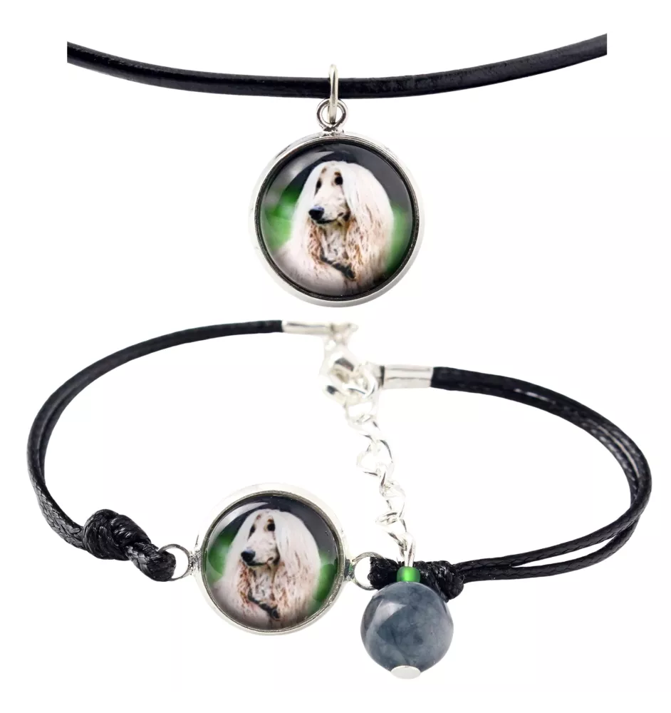 Levrier afghan, Tazi - ensemble de bijoux avec votre photo, ensemble fait à la main, bracelet et collier de la marque Art.-Dog
