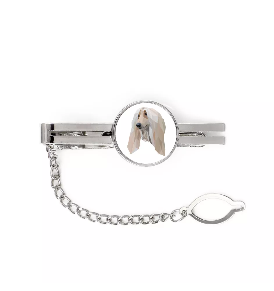 Levrier afghan, Tazi - épingle de cravate géométrique avec photo et inscription Art-Dog