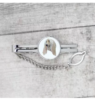 Afghanischer Windhund, Afghane - geometrische Krawattennadel mit Bild und Schriftzug von Art-Dog