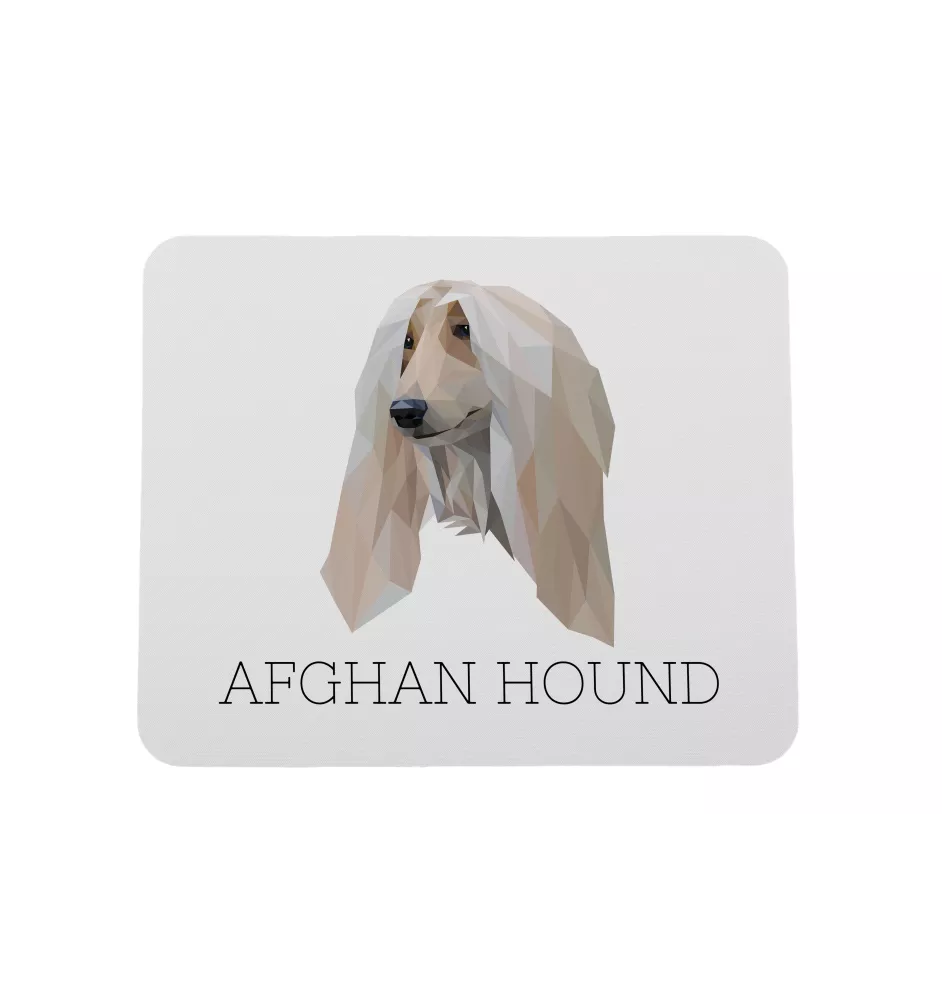 Afghanischer Windhund, Afghane - geometrisches Mauspad mit Bild und Aufschrift von Art-Dog
