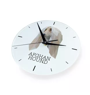 Afghanischer Windhund, Afghane - geometrische Wanduhr mit Bild und Aufschrift der Marke Art-Dog