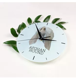 Levrier afghan, Tazi - horloge murale géométrique avec photo et logo de la marque Art-Dog