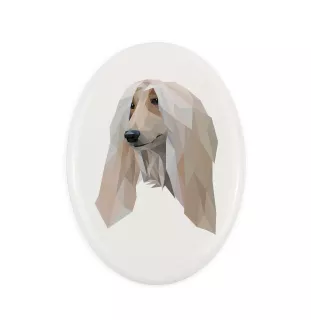 Afghanischer Windhund, Afghane - Fliese mit geometrischem Bild und Schriftzug der Marke Art-Dog