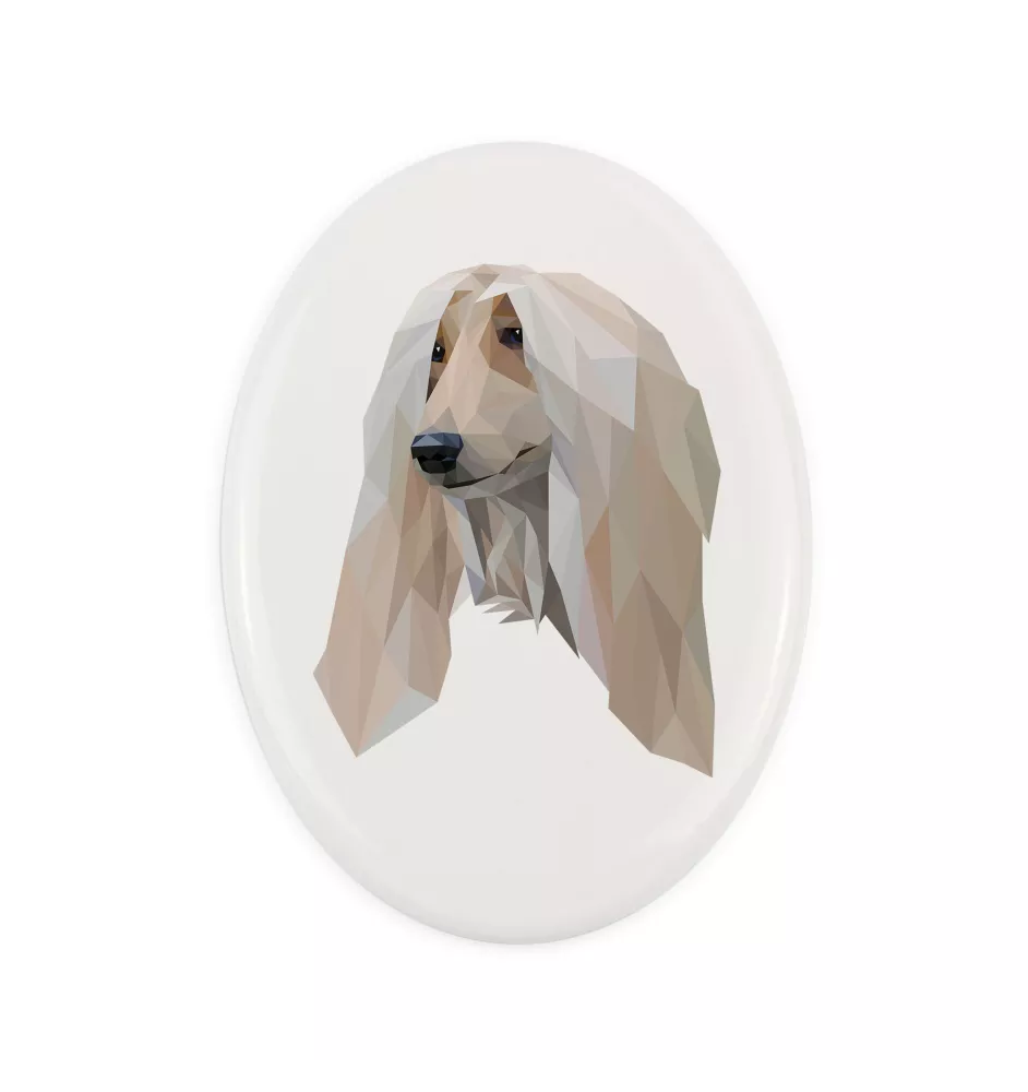 Afghanischer Windhund, Afghane - Fliese mit geometrischem Bild und Schriftzug der Marke Art-Dog