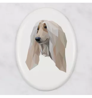 Afghanischer Windhund, Afghane - Fliese mit geometrischem Bild und Schriftzug der Marke Art-Dog