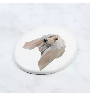 Afghanischer Windhund, Afghane - Fliese mit geometrischem Bild und Schriftzug der Marke Art-Dog