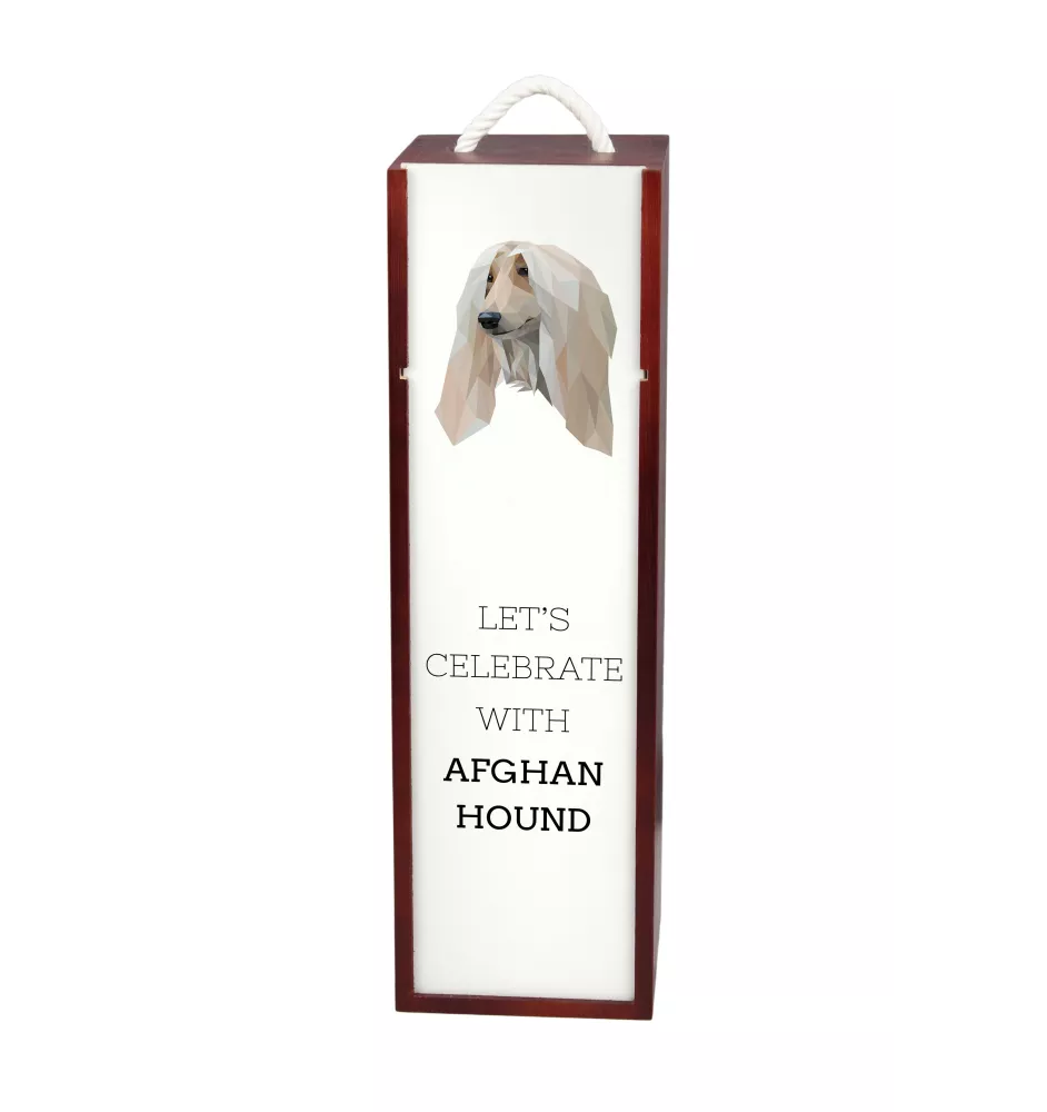 Levrier afghan, Tazi - une boîte géométrique avec une photo et un texte pour le vin de la marque Art-Dog