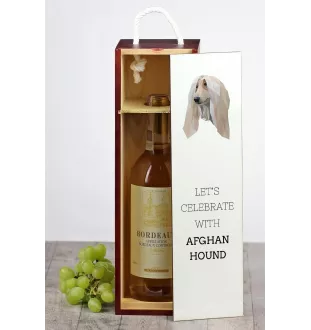 Levrier afghan, Tazi - une boîte géométrique avec une photo et un texte pour le vin de la marque Art-Dog