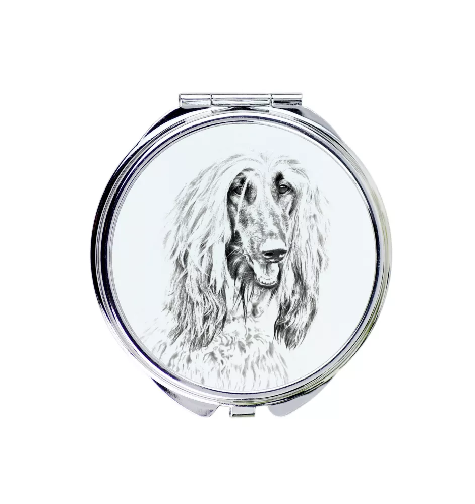 Afghanischer Windhund, Afghane - Taschenspiegel mit Hund, personalisierter Taschenspiegel, kompakter Spiegel mit Art-Dog-Logo