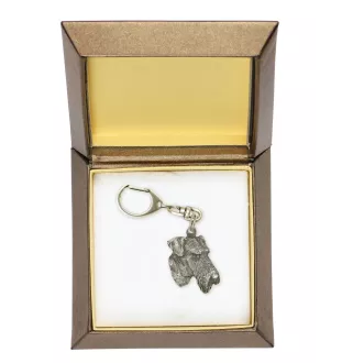 Airedale Terrier, Bingley Terrier - Silver-plated key ring with a dog in a gift box, handbag decoration, backpack pendant by Art-Dog brand