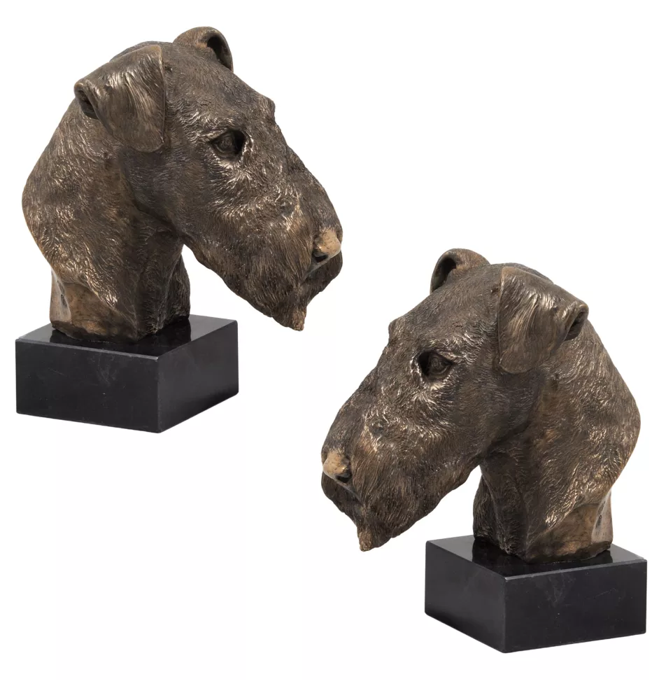 Airedale Terrier, Waterside Terrier, Bingley Terrier - Statue de chien, buste sur socle en pierre, sculpture, trophée pour exposition canine par la marque Art-Dog