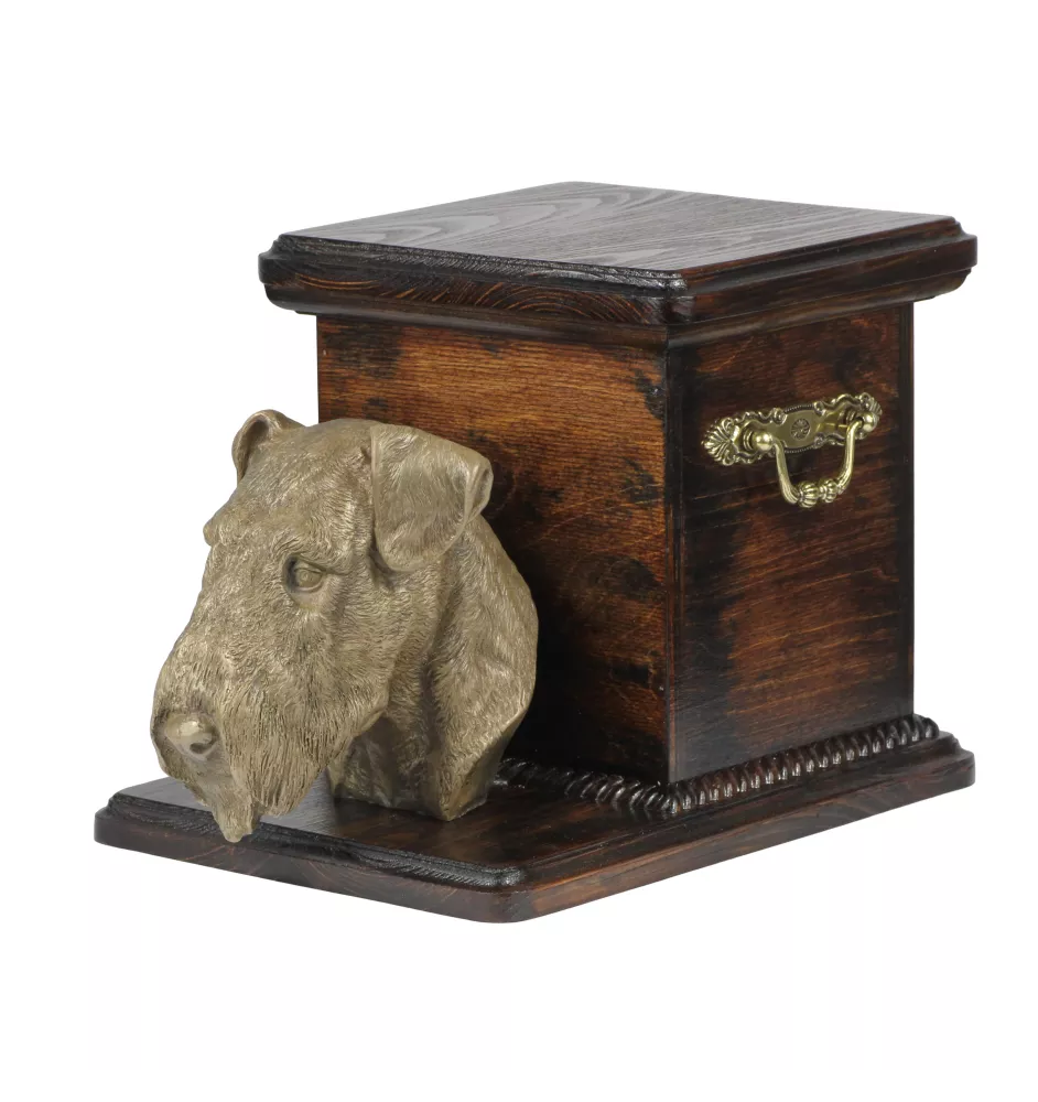 Airedale Terrier, Waterside Terrier, Bingley Terrier - urne pour les cendres d'un chien avec une statuette, une urne élégante pour chien, une urne exceptionnelle avec un buste de chien de la marque Ar