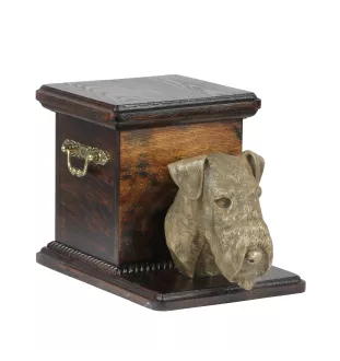 Airedale Terrier, Waterside Terrier, Bingley Terrier - urne pour les cendres d'un chien avec une statuette, une urne élégante pour chien, une urne exceptionnelle avec un buste de chien de la marque Ar