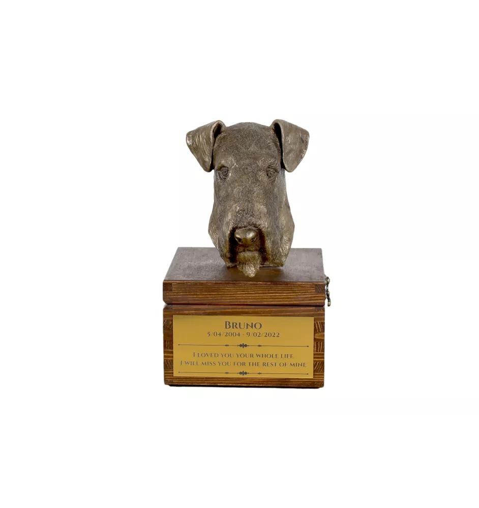 Airedale Terrier, Waterside Terrier, Bingley Terrier - urne pour les cendres du chien avec une statuette, petite urne pour chien, urne personnalisée avec le buste du chien de la marque Art-Dog