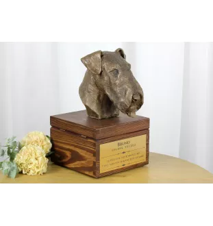 Airedale Terrier, Bingley Terrier - urn for dog ashes with a statuette, small urn for a dog, personalized urn with a bust of a dog by Art-Dog brand