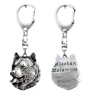 Alaskan Malamute - Silver-plated key ring with a dog in a gift box, handbag decoration, backpack pendant by Art-Dog brand